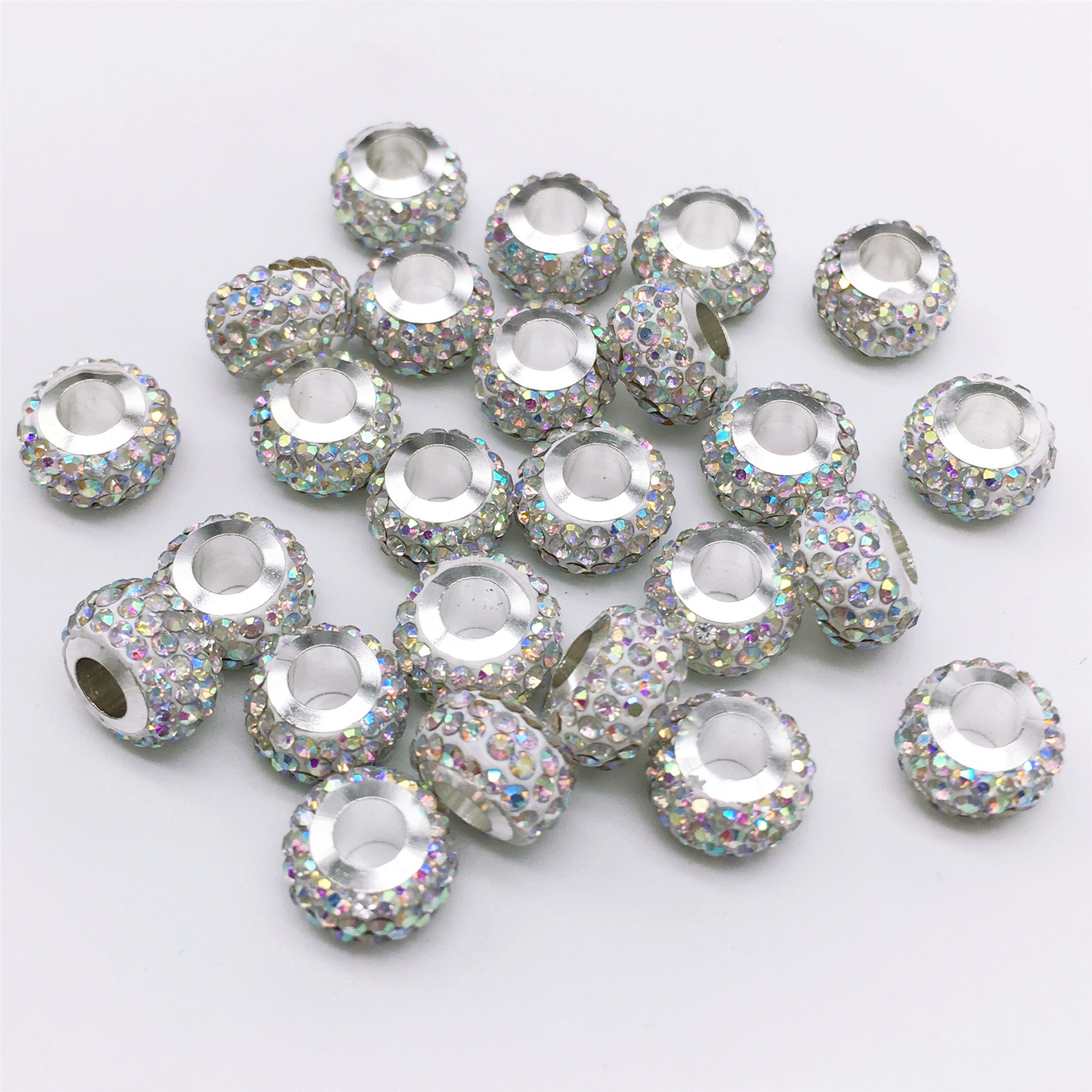Bulk 20 Pave Rhinestone Beads Large Hole Spacer European Etsy