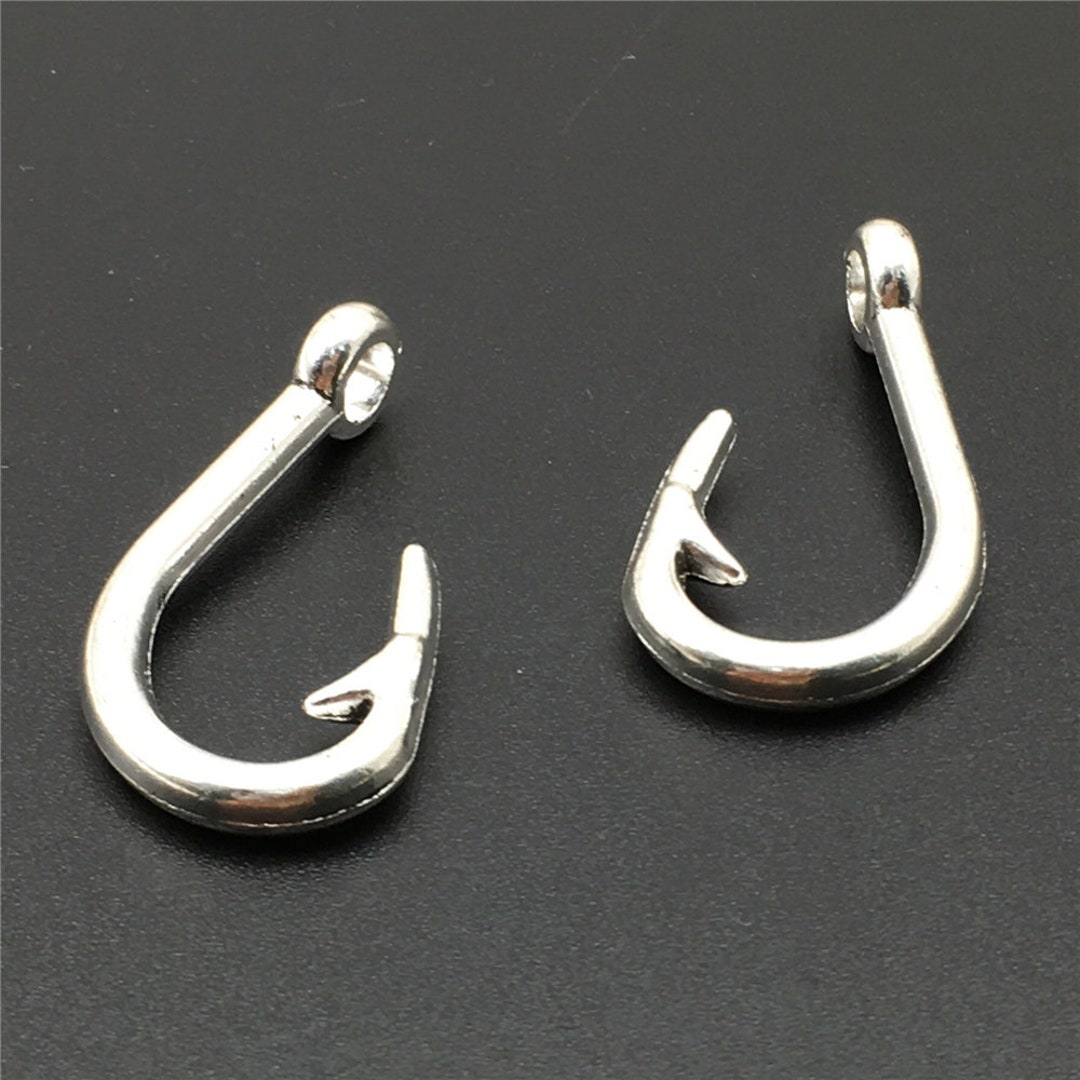 Bulk 30pcs Antique Silver Fish Hook Charms ,hook Pendants, Double Sided