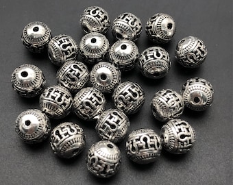 40pcs Antique Silver Round Beads ,8mm Tibetan Spacer Beads , Metal Beads