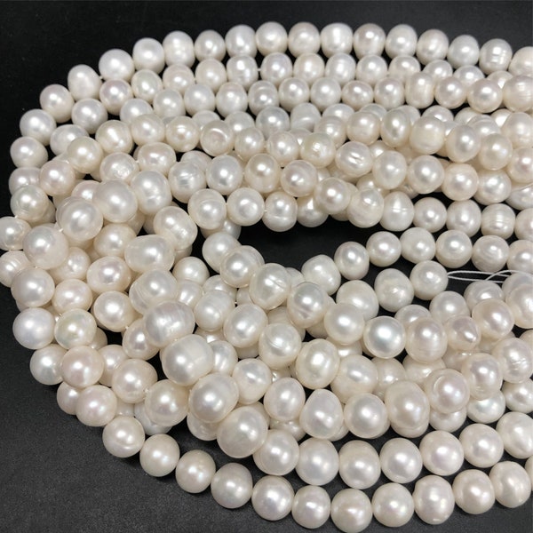 Natural Freshwater Pearl Beads, 10-11mm White Pearl Beads , Potato Round Pearls, Full Strand