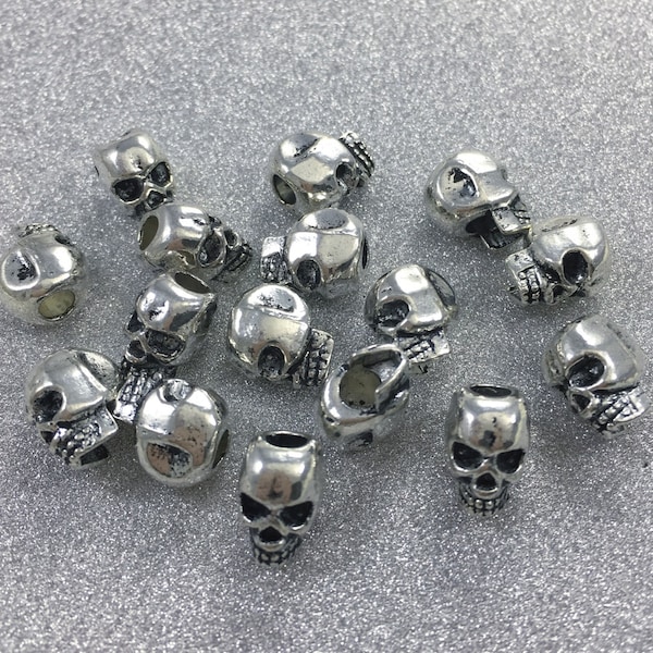 Bulk 50pcs Antique Silver Skull Perles Sugar Skull Perles 10 mm x7mm