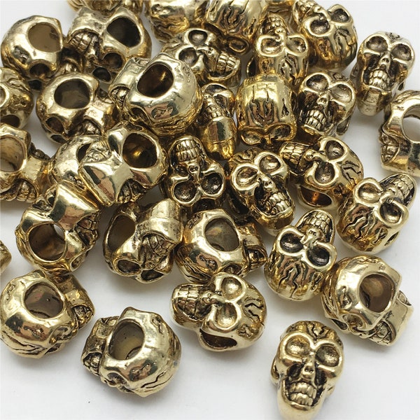 Bulk 50pcs Antique Gold Skull Beads,Large Hole Skull Spacer 12x8mm