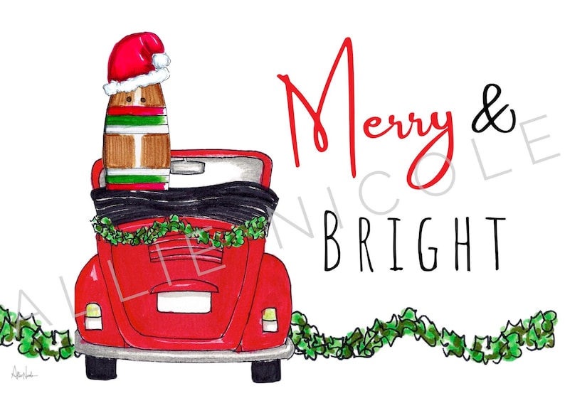 Holiday Cards Coastal Christmas Happy Holidays Christmas Card Sets Christmas Greeting Card Merry /& Bright Beach Surfboards