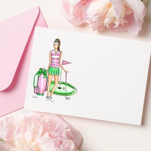 5x7 Reina del Golf Verde / Tarjetas de Notas (Conjunto de 10)/ Golf para Niñas / Papelería / Allie Nicole Paperie
