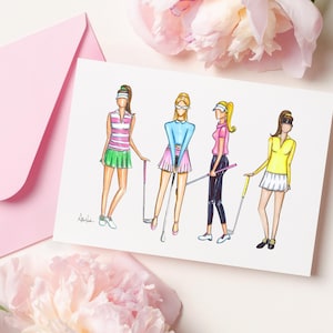 Tarjetas de notas para chicas de golf 5x7 (conjunto de 10), regalos para ella, papelería ilustrada a mano, Allie Nicole Paperie
