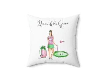 Queen of the Green Square Pillow, Golf Gift, Ladies Golf Birthday, Golf Birthday Gift, Golf Room Decor, Decorative Pillow Case, Women Golf