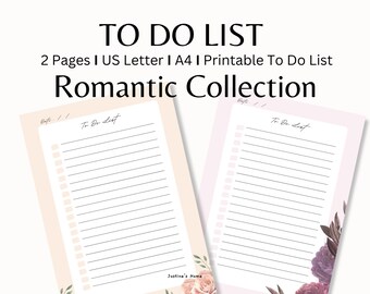To Do List Printable Romantic Collection I PDF Download I US Letter, A4 I To Do List