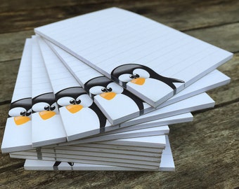 Pinguin Notizblock A7 | 5 Stück im Set | Süßer Schreibblock mit Linien | Tierischer Memo-Block | Geschenkidee Büro Schule Kinder