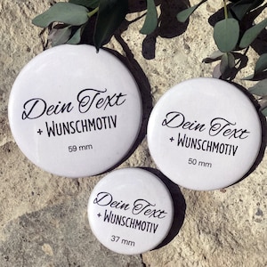 Boutons personnalisés avec le texte et le motif de votre choix – 4 tailles (59 mm, 50 mm, 37 mm et 25 mm)