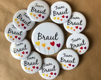 JGA-Button-Set • Herzen • Braut • Team Braut