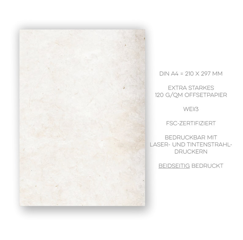 May include: White paper with the text "DIN A4 = 210 x 297 MM", "EXTRA STARKES", "120 G/QM OFFSETPAPIER", "WEIB", "FSC-ZERTIFIZIERT", "BEDRUCKBAR MIT", "LASER- UND TINTENSTRAHL-DRUCKERN", and "BEIDSEITIG BEDRUCKT".