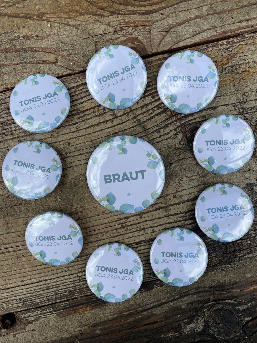 JGA Button Set Eucalyptus With Name & Date - Etsy