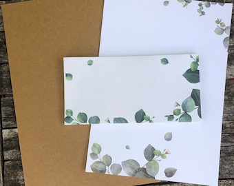 Geschenkset Eukalyptus-Briefset groß • Kraftpapiermappe