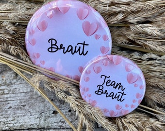 JGA-Button-Set HERZKLOPFEN pastell-rosé | Set | Team Braut | Braut | Hochzeit | 2023