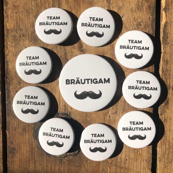 JGA-Button-Set Schnurrbart • Männer • Schnäuzer • Herren • Bräutigam • Team