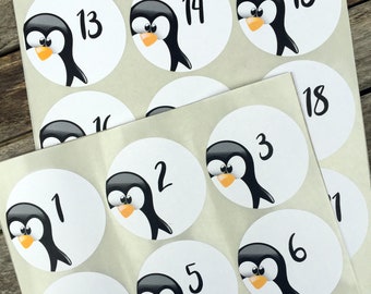 Advent Calendar Numbers Penguin • Christmas Calendar • Crafts • Stickers • Numbers