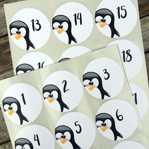 Adventskalenderzahlen Pinguin • Weihnachtskalender • Basteln • Aufkleber • Zahlen