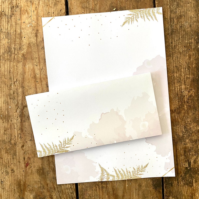 Writing paper gold fern DIN A4 I set of writing paper/envelopes image 1