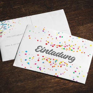 Cartões de convite neutros • Confete • Aniversário • Convite • Confirmação • Festa • Casamento • Matrícula escolar • DIN A6