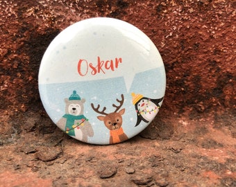 Christmas button with name • Gift • individual • Penguin • Reindeer • Polar bear