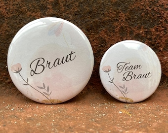 JGA-Button-Set BOTANICAL pastell-rosé | Set | Team Braut | Braut | Hochzeit | 2023