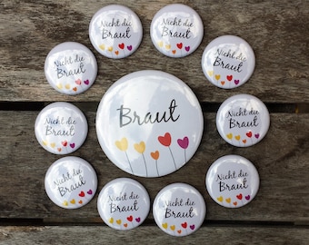 JGA-Button-Set • Herzblumen • Hochzeitsbuttons • Herzen • Liebe • Anstecker