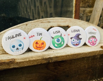 Button HALLOWEEN • Monster Party • Pompoen • Schedel • Eng