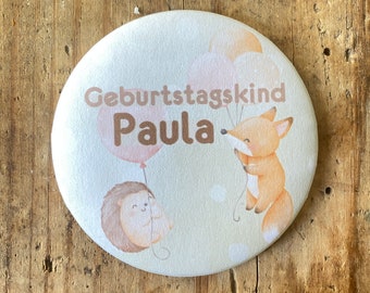 Button Geburtstagskind | Name | Waldtiere Igel & Fuchs