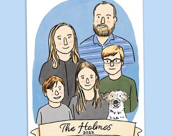 Fun Digital Illustrated Family Couple Portrait (4 to 6 people)