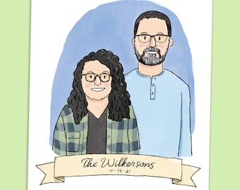 Fun Digital Illustrated Family Couple Portrait (1-3 People)