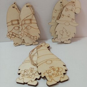6pc Wood Gnome Ornaments,Christmas Gnomes,Laser Cut Ornaments,DIY Christmas Ornaments,Kid Crafts,Christmas Craft,Craft Supplies,Party Supply
