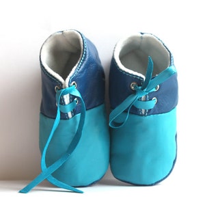 3-6 Months Slippers / Baby Shoes Lamb Leather Blue image 2