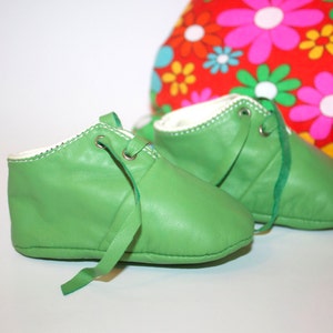 18-24 months Slippers / Baby Shoes Lamb Leather Green image 2