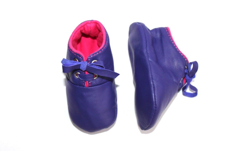 3 6 Months Slippers / Baby Shoes Lamb Leather OwO SHOES Purple Pink image 3