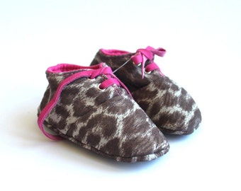 3 - 6 Months Slippers / Baby Shoes Lamb Leather Animal Leopard Pink