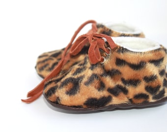 2-3 Years Slippers / Baby Shoes Lamb Leather Leopard