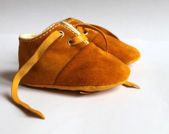 3-6 Months Slippers / Baby Shoes Soft Sole Lamb Leather Mustard Yellow OwO SHOES