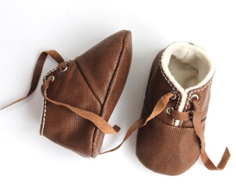 6-12 Mois Chaussons/Chaussures Bébé Cuir D'agneau Marron