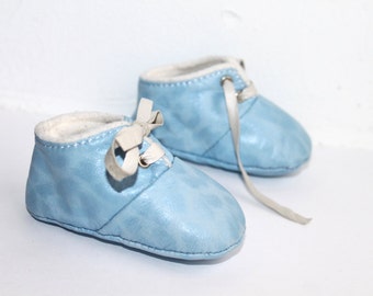 3 - 6 Months Slippers / Baby Shoes Lamb Leather OwO Shoes Blue Blanc