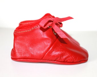 3-6 mois CHAUSSONS Cuir d'agneau rouge