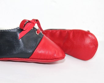 0-3 Months Slippers / Baby Shoes Lamb Leather OwO SHOES Black Red