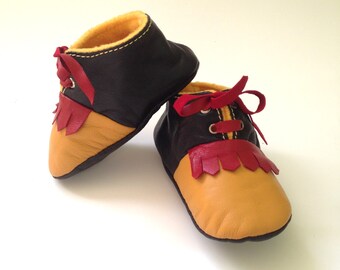 12-18 Mois Chaussons/Chaussures Bébé Cuir D'agneau Rouge Noir Jaune