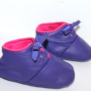 3 6 Months Slippers / Baby Shoes Lamb Leather OwO SHOES Purple Pink image 1