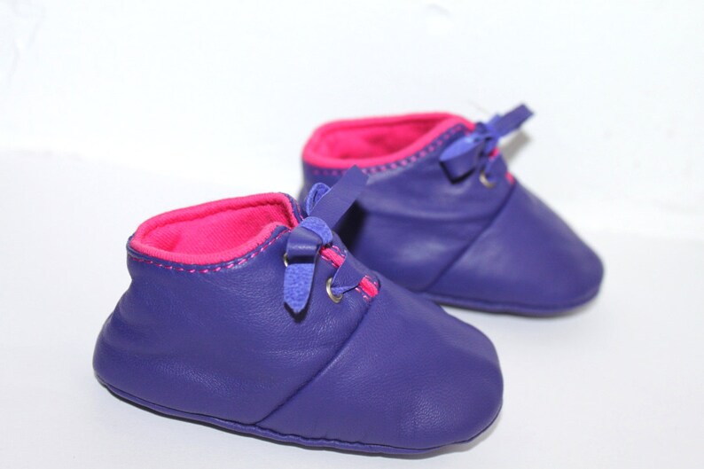 3 6 Months Slippers / Baby Shoes Lamb Leather OwO SHOES Purple Pink image 1