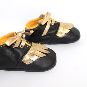 3 6 Months Slippers / Baby Shoes Lamb Leather OwO SHOES Black GOLD image 1