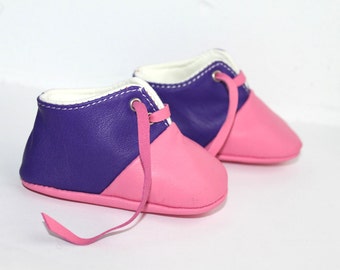 18 - 24 Months Slippers / Baby Shoes Lamb Leather Pink Purple