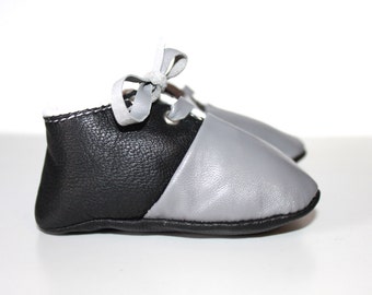 3 - 6  Months Slippers / Baby Shoes Lamb Leather Black Gray