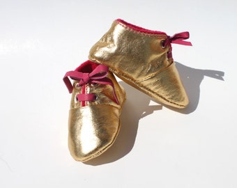 3 - 6 Months Slippers / Baby Shoes Lamb Golden Glitter Dore pink