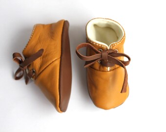 3-6 months  Slippers / Baby Shoes Lamb Leather  OwO SHOES Mustard Brown