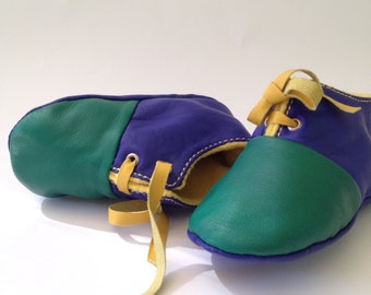 6-12 Months Slippers / Baby Shoes Lamb Leather green blue mustard yellow